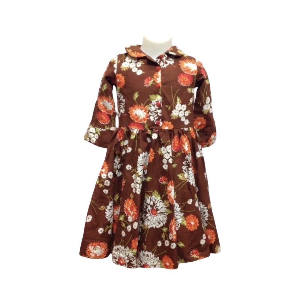 Sweet Petunia Girls Floral Dress 3/4 Sleeves Size 4 Button Front USA